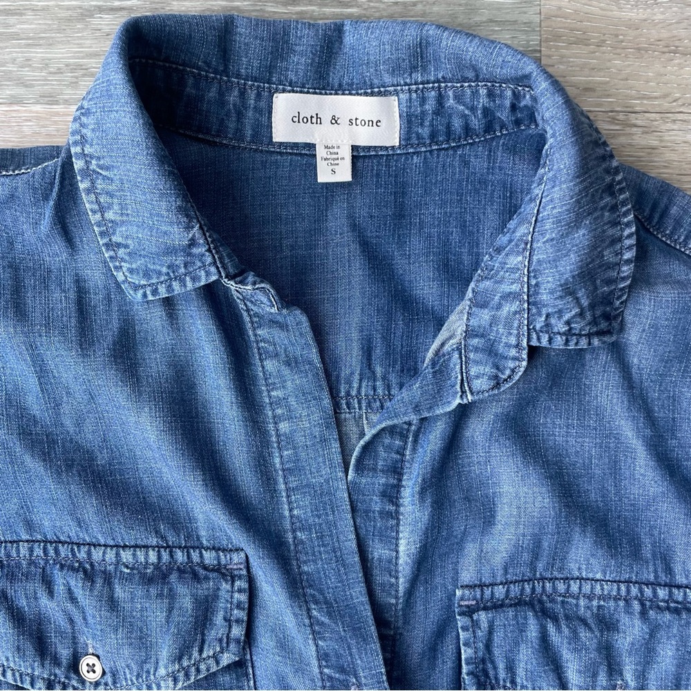 Cloth & Stone Anthropologie Chambray Denim Maxi Shirt Dress Raw Hem Size S Blue - Picture 4 of 8
